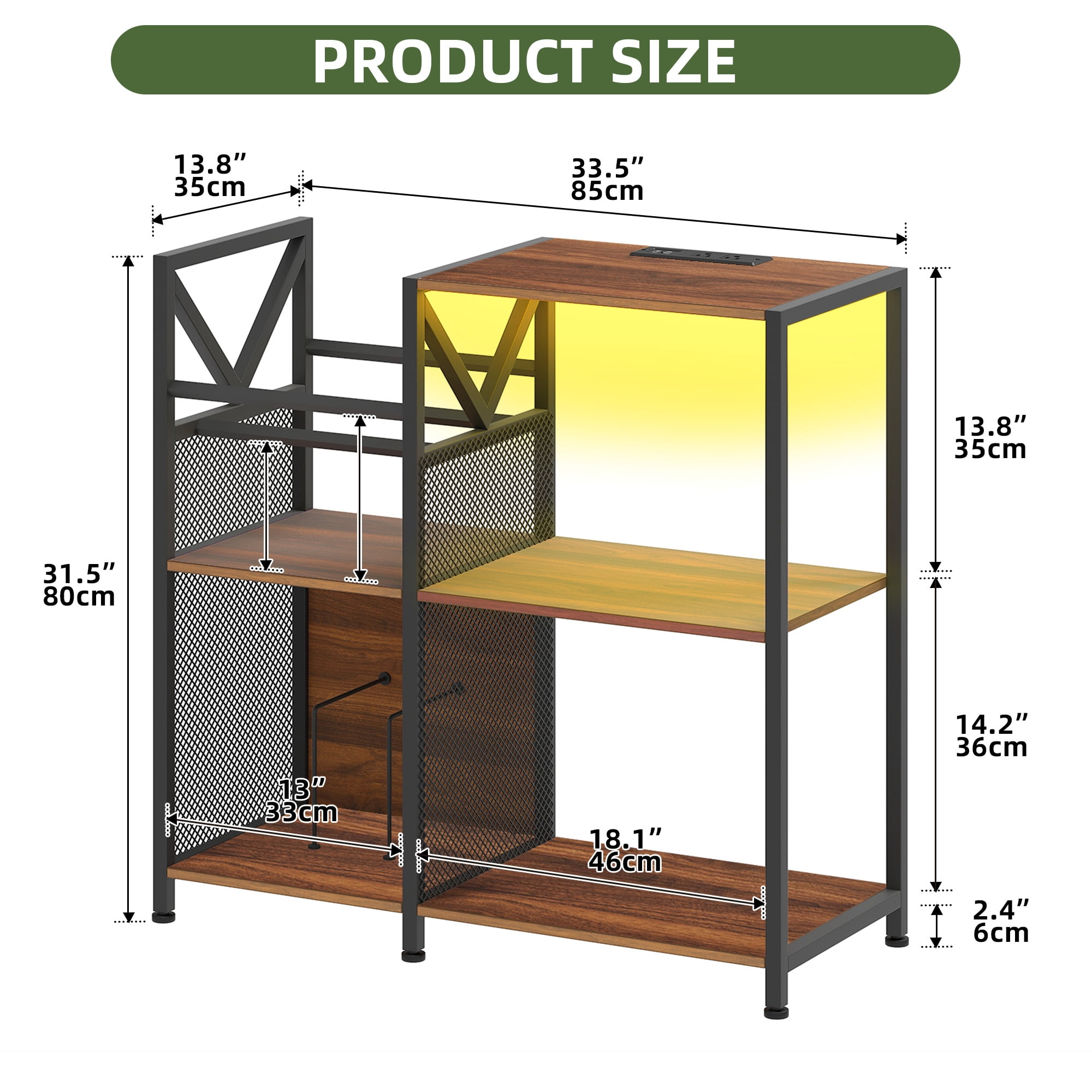 Uforic 3-Tier Vinyl Record Player Stand with RGB LED Light, Power Strip (AC/USB), Walnut Storage Cabinet Holds 300 Albums