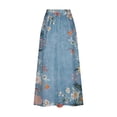 thumbnail image 4 of Mrat Long Maxi Skirt Women's Casual Retro Floral Skirts Linen Elastic Waist Pleated Maxi Skirt with Pockets Plus Size Skirts S-124 Navy 3XL, 4 of 5