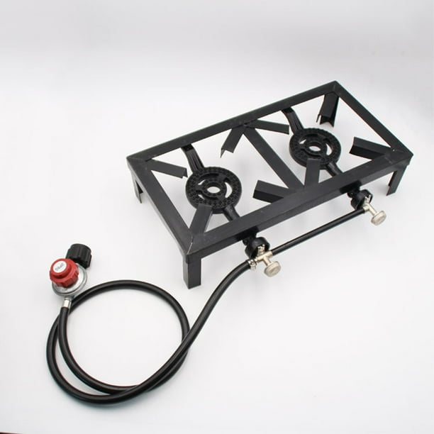 Lipstore Portable Outdoor Gas Double Burner Two Burner Cooker For Camping Black 47.5x24x11cm