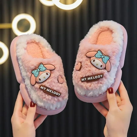 

Anime Sanrio Kuromi My Melody Cinnamoroll Cotton Slippers Child Winter New Home Slippers Indoor Anti-slip Keep Warm Cotton Shoes