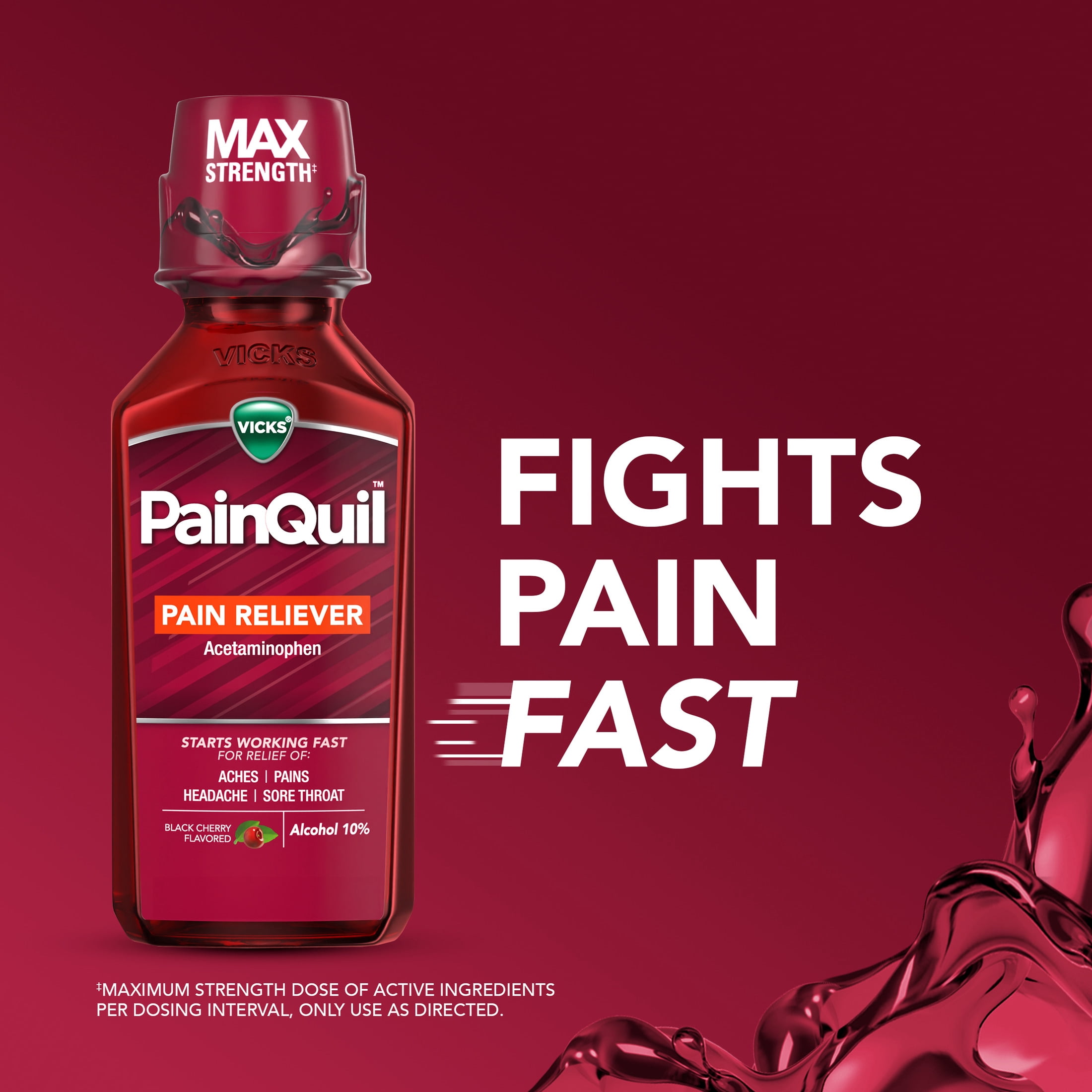 Vicks PainQuil Pain Relief Liquid, Acetaminophen 1000mg Pain Reliever, 12 fl oz