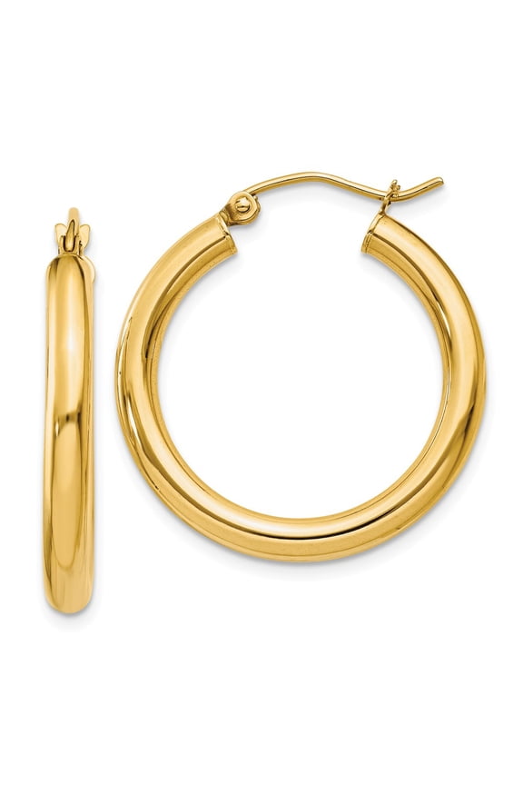 14k 3mm Light Tube Hoop Earrings