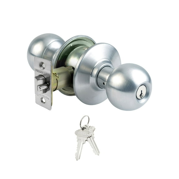 Stainless Steel Grade 3 Keyed Entry Door Knob With 2 KW1 Keys - Boxed Keyed Alike