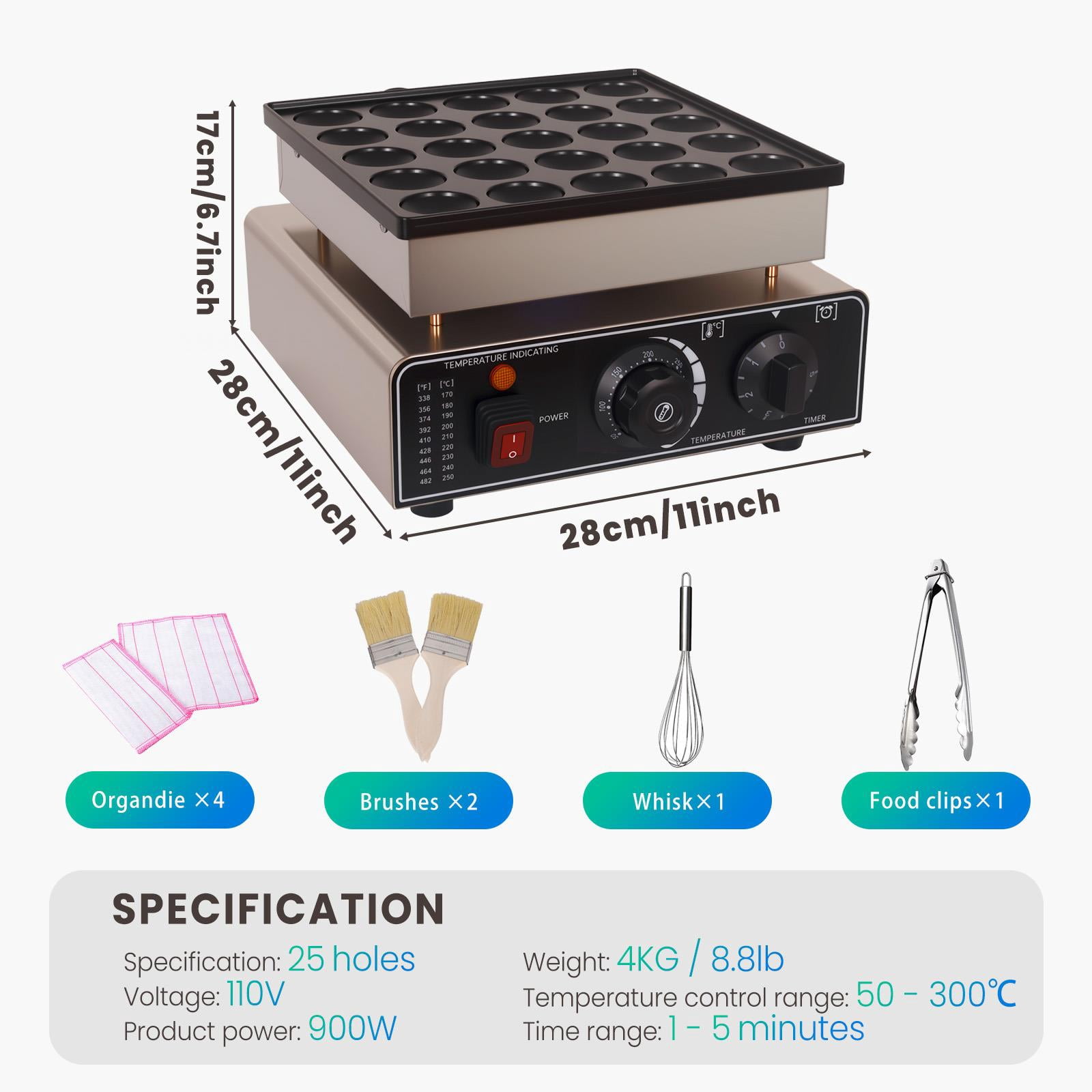 Electric Muffin Waffle Maker,Mini Pancake Maker With 25 Pcs Capacity,Non Stick Baking Plates And 110V Plug,Muffin Waffle Baker For Cafe Or Bakery,Silver 201 Stainless Steel
