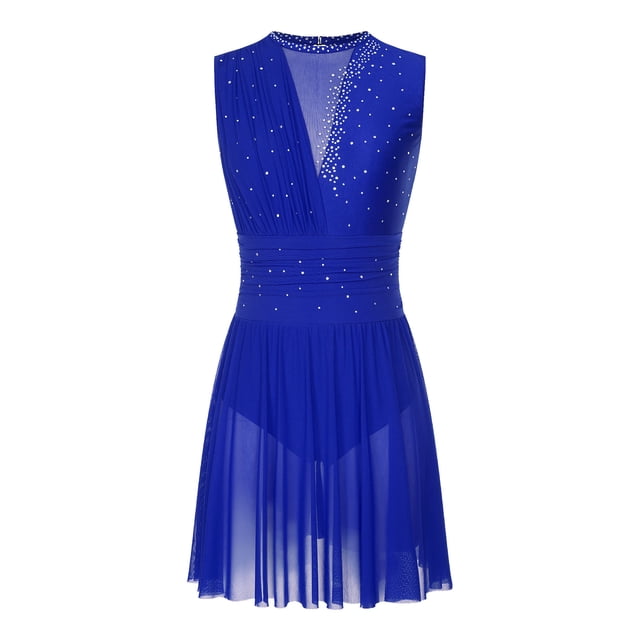 XUNZOO Robe de Danse Latine Moderne Contemporaine Sans Manches avec Trou de Serrure Bleu TG