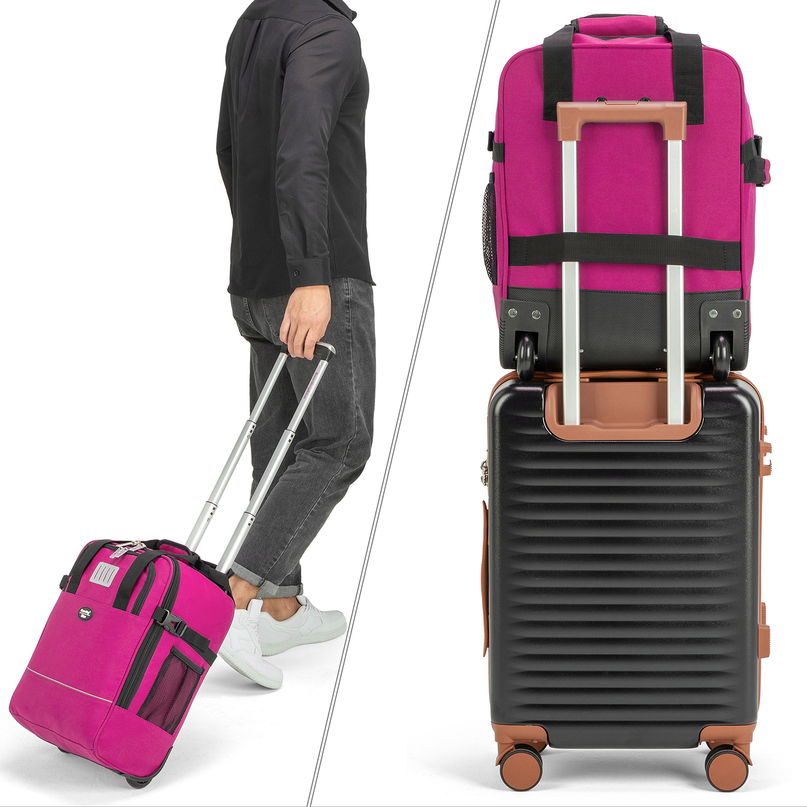 17x13x8 Inches JetBlue Airlines Rolling Personal Item Underseat Travel Bag - Suitable for Major Airlines including Spirit, Jetblue and Frontier- Duffel Bag Design (Fucsia)