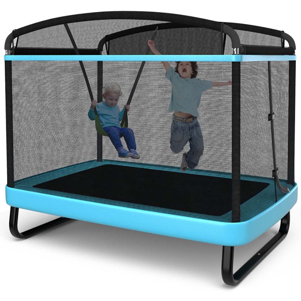 Aimee Lii 6 Feet Kids Entertaining Trampoline with Swing Safety Fence, Outdoor Kids Trampoline, Blue Aimee Lii 6 Feet Kids Entertaining Trampoline with Swing Safety Fence, Outdoor Kids Trampoline, Blue