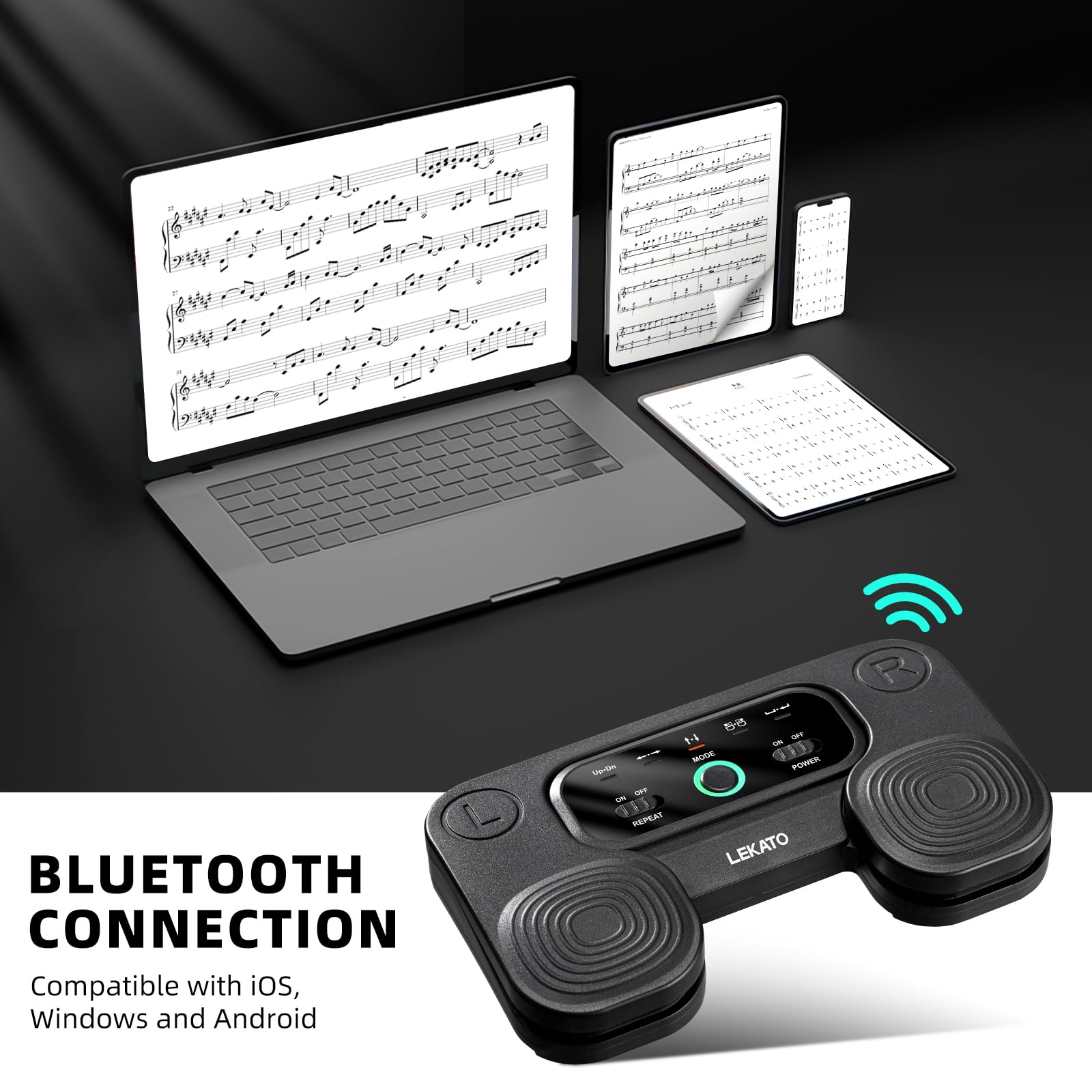 LEKATO Wireless Bluetooth Page Turner Pedal for Automatic ForScore, Guitar Pro, 5 Modes, Compatible with Windows/Mac/Android, USB-C Charging