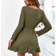 thumbnail image 2 of Vestido De Punto Con Cordón Para Mujer, Vestido De Punto De Línea A, Manga Larga, Cuello Redondo, Botón, Cordón, Cintura Elástica, Vestido Para Mujer, Verde Militar M ANGGREK HD1711, 2 of 6