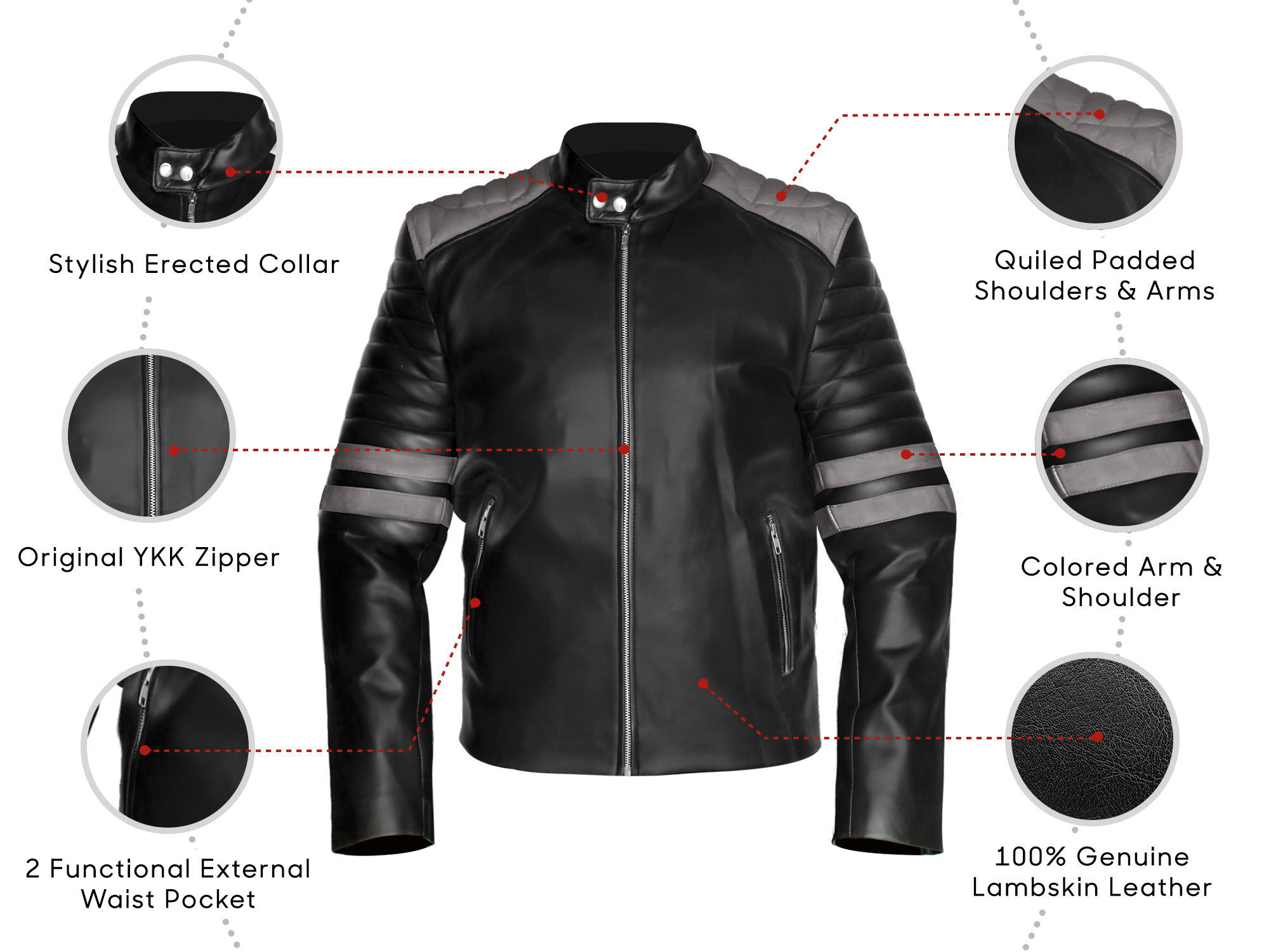 NomiLeather black leather jacket | mens leather jacket and genuine leather jacket men (Black With Grey Strip ) Medium - image 4 of 7
