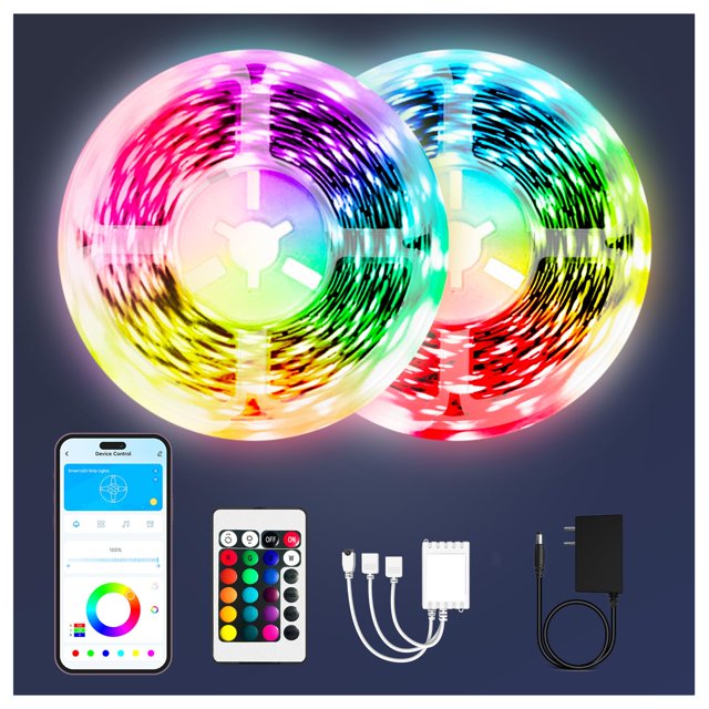 Tira de luces LED PHOPOLLO Bluetooth 100 pies (2 x 50 pies) RGB