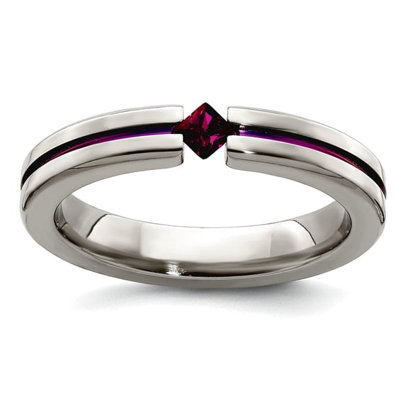 Titanium Polished Rhodolite Garnet and Anodized 4mm Band Size 7 Ring for Women and Men