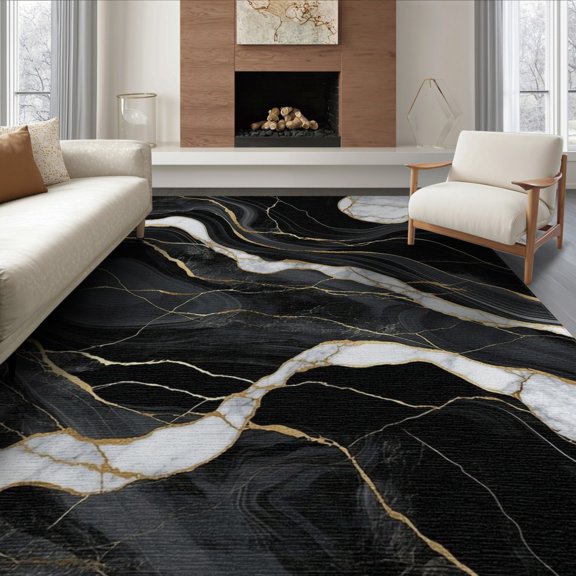 ODIKA 8'x10' Washable Area Rug Abstract Vein Border Swirl Inlay Veined Streaks Flow Symmetrical for King Size Bedroom Under Bed, Master Suite, Non-Shedding, Easy Care