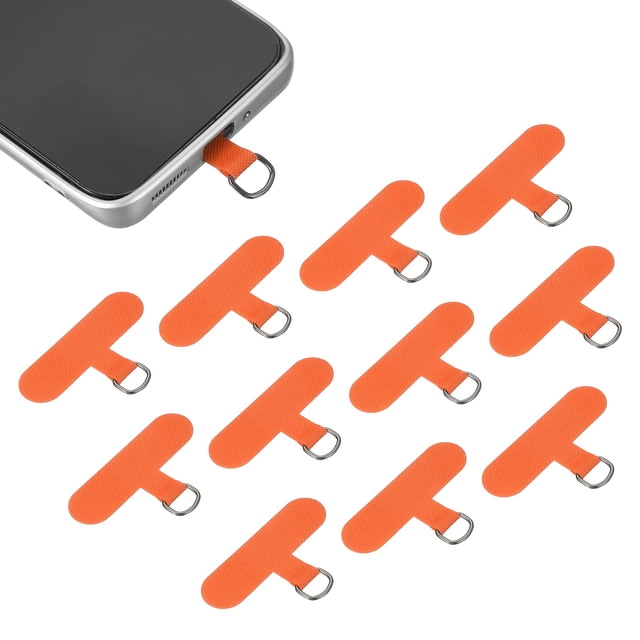 12pcs Phone Tether Tab, Universal Phone Lanyard Patch T Shape Cell Phones Strap Replacement Part for Most Smartphone Cases, Orange