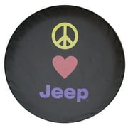 SpareCover - Brawny Series - Multi colored Peace Love Jeep on 33" tall Denim Textured Vinyl - Heavy Duty - Tire Cover - made in USA only