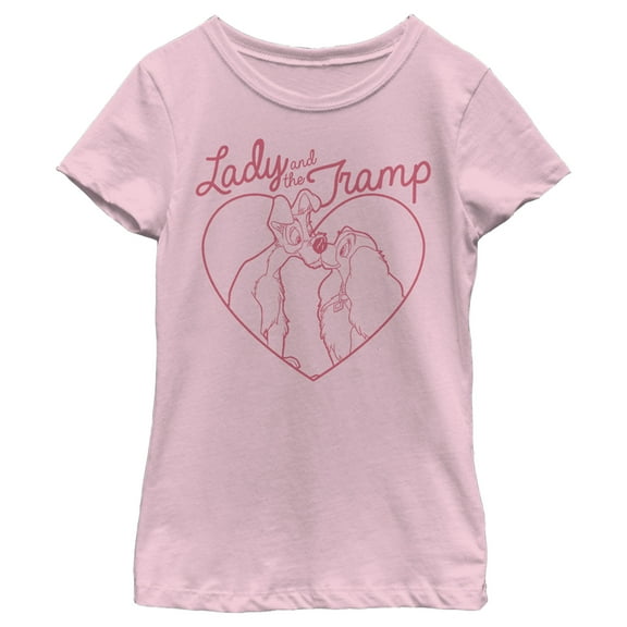 Girl's Lady and the Tramp Pink Nose Kisses Graphic Tee Light Pink X Small