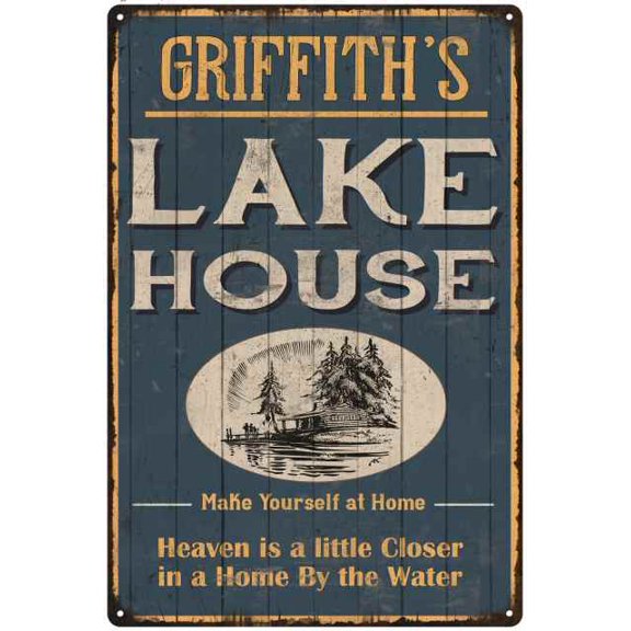 GRIFFITH'S Lake House Blue Cabin Home Decor Gift 8x12 Metal 208120038369