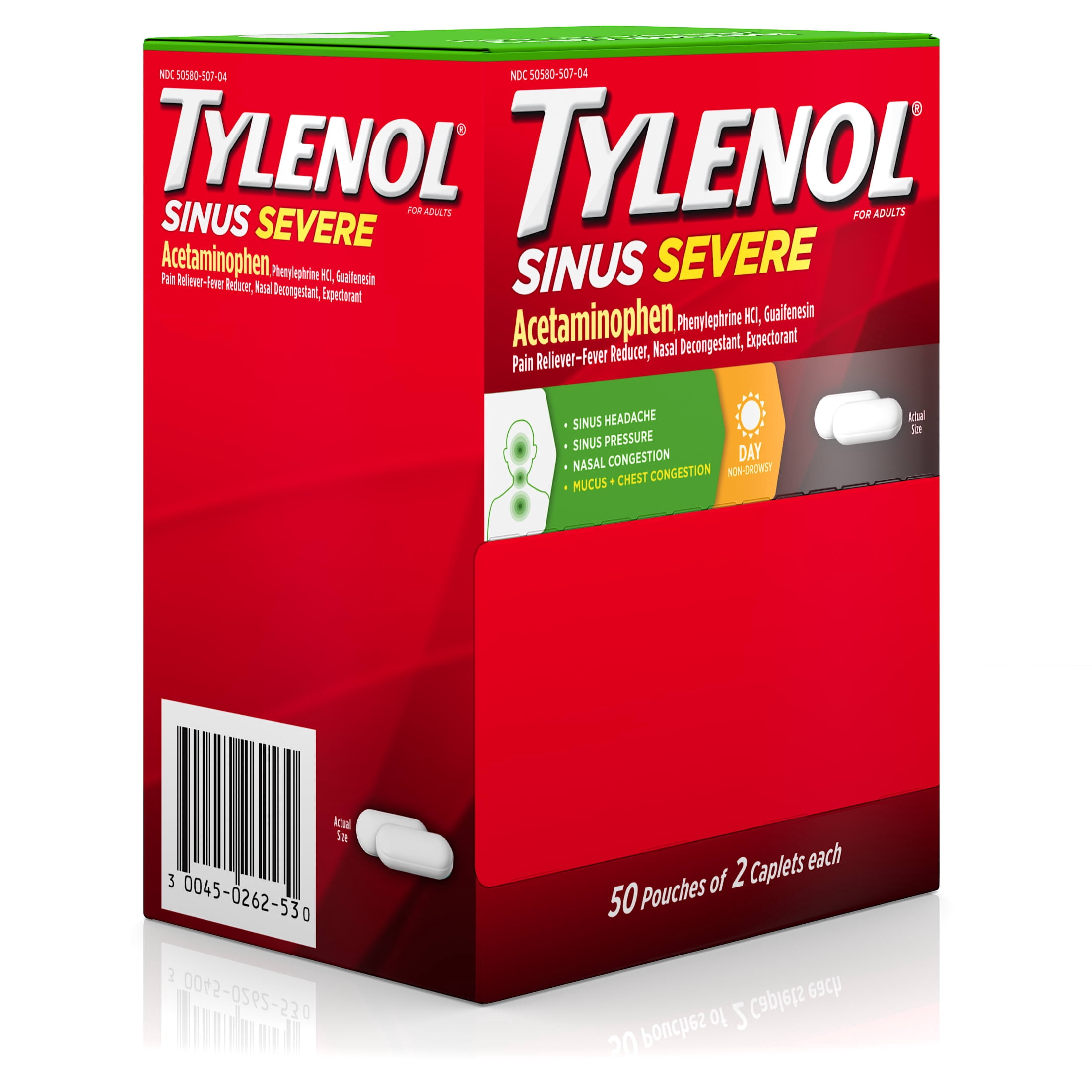Tylenol Sinus Severe Non-Drowsy Daytime Caplets, 50 Packs of 2 Count