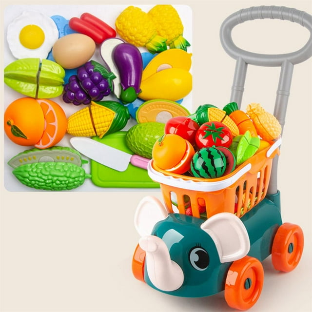 Mini carrito de de Carrito con 16 piezas de verduras, en edad Tiendas de comestibles Hugo juguetes del carro de la compra