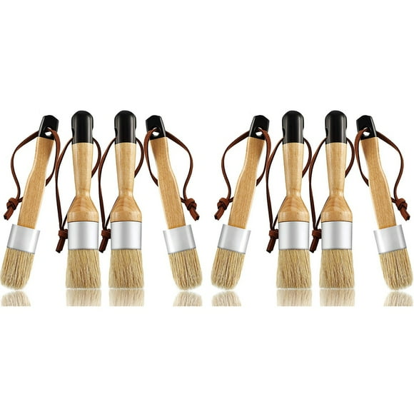 Chalk and Wax Brushes Include Flat and Round Chalked Paint Brush with Bristles, Multi-Use Brushes(8 Pieces)