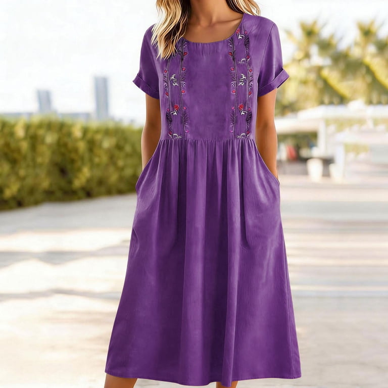 summer embroidered crew neck dress chic floral embroidered mesh overlay dress casual crew neck
