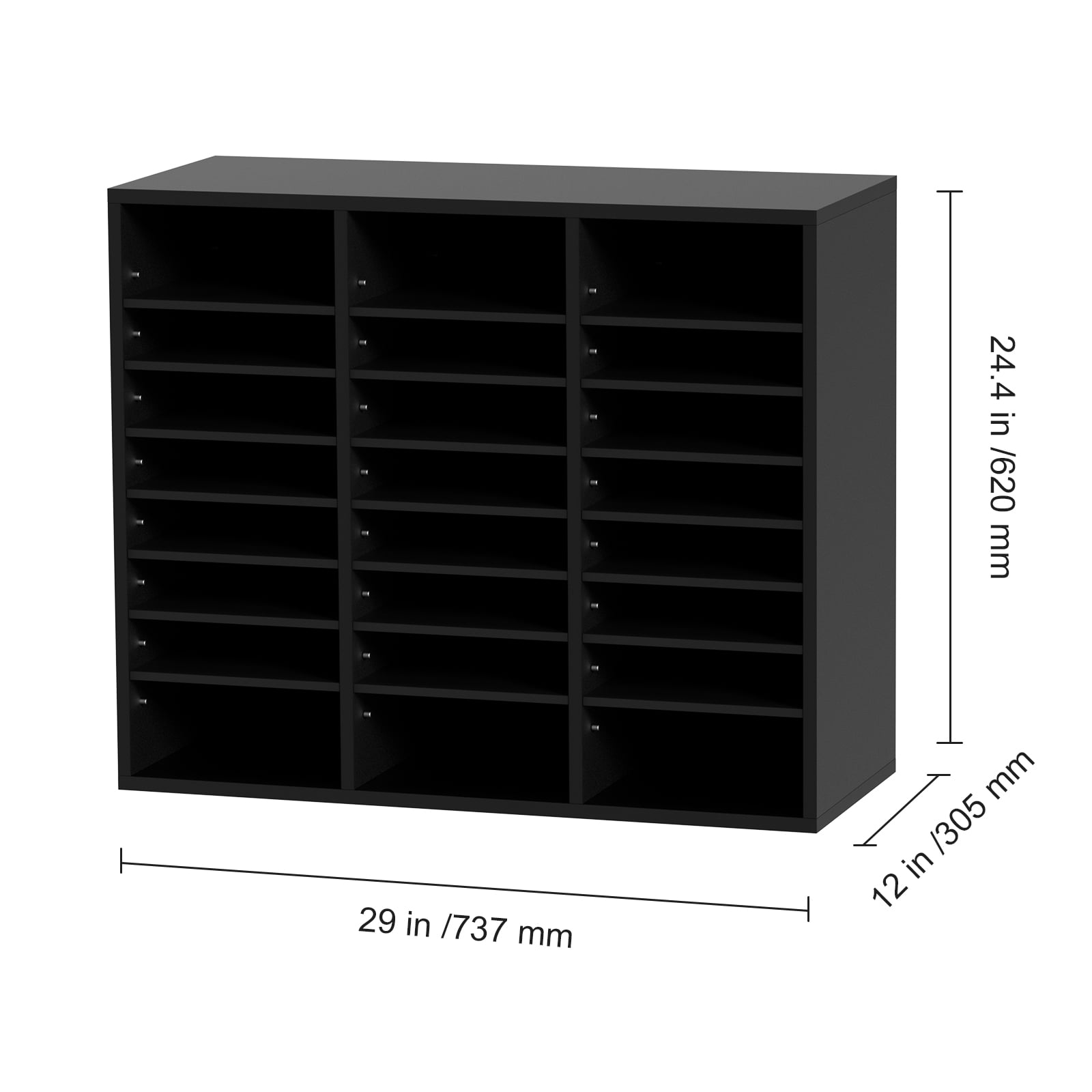 KFFKFF Wooden Document Storage Box Adjustable File Sorter 24 Compartments Black