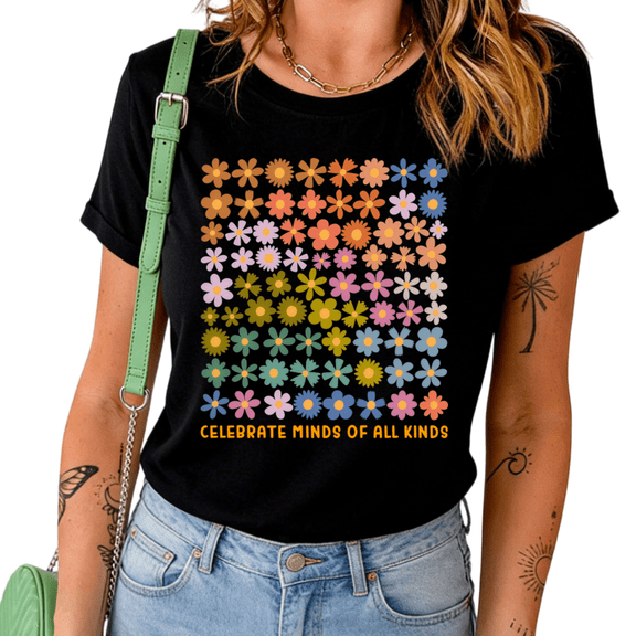 UNISHE Women's Celebrate Minds Of All Kinds Floral Autism Awareness Casual Crew Neck Short Sleeve T-Shirt Top