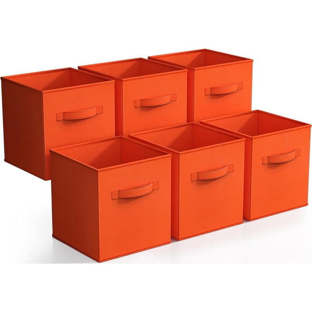 Sorbus Cubos de Almacenamiento Plegables - Paquete de 6, Cestas de Tela de 28 Cm para Organizar el Armario y la Despensa (Naranja Oscuro)