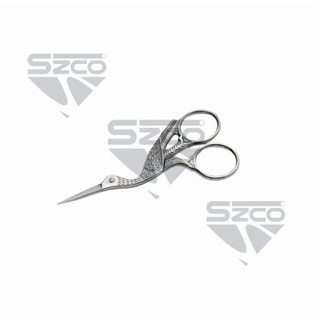 SZCO 3.5" Silver Stork Scissors – Stainless Steel Embroidery & Craft Scissors with Fine Detail Tips and Storage Pouch