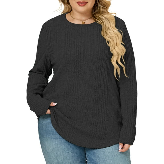 NISVIYA Womens Plus Size Casual Winter Tops Long Sleeve Tees Cute Ribbed Knit Pullover