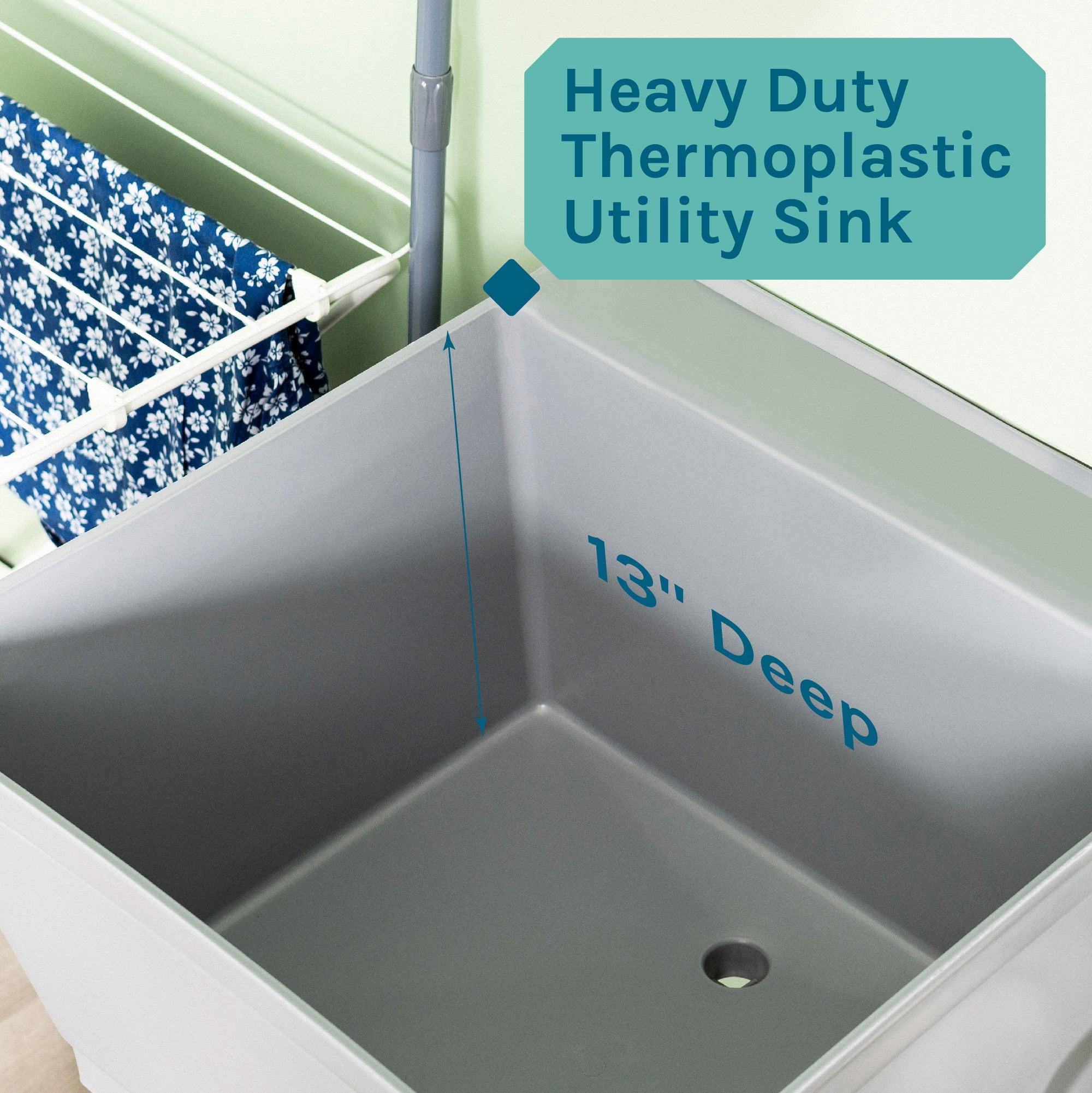 TEHILA Grey Freestanding Floor Mount Utility Sink for Laundry room, Basement and Garage