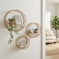 thumbnail image 4 of Wall Mounted Circle Shelf for Home Decor - Round Metal Hanging Storage Organizer for Living Room or Bedroom - Decorative Iron Accent Wall Organizer Storage for Office - Set of 3, 6", White & Gold, 4 of 11