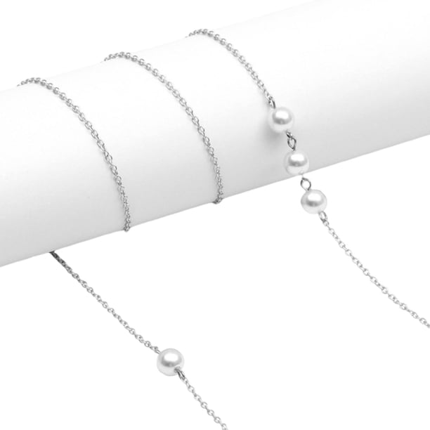Cadena de anteojos de moda / Collar de cordón de / Cordón de anteojos antideslizante, Elegante retenedor de gafas Gafas de terre de metal para - Plata 3 añadir 1 perla Yinane Cadena de gafas