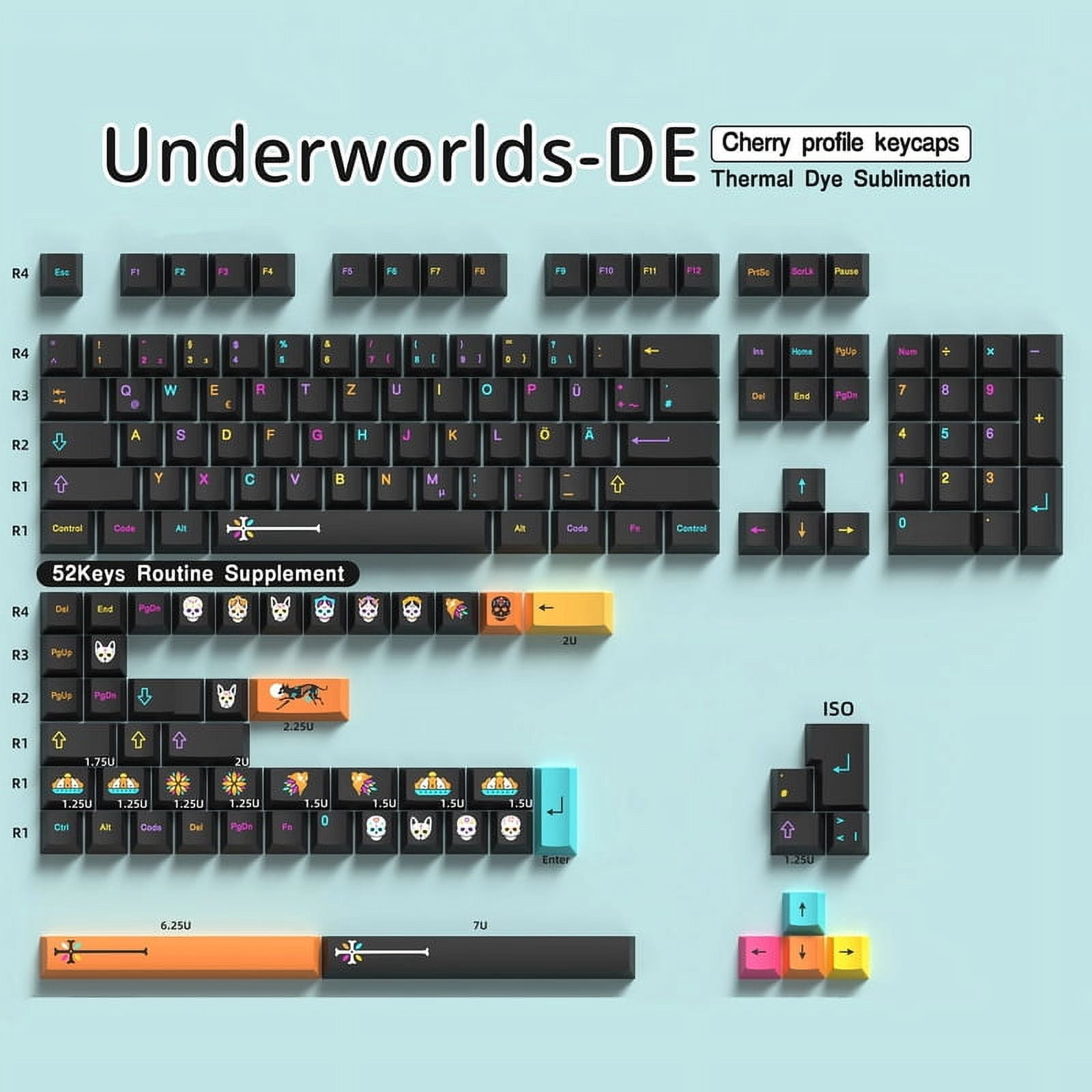 German keyboard keycaps Cherry Profile PBT Sub Dye ISO Layout DE Keycaps 136-156 Keys For Mechanical Keyboard 7U Space