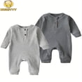 thumbnail image 4 of Chok 2 Pcs KuKitty Long Sleeve Solid Color Romper - Baby Boy Girl One Piece Jumpsuit Outfits with Ribbed Design for Comfortable Clothing, 4 of 7