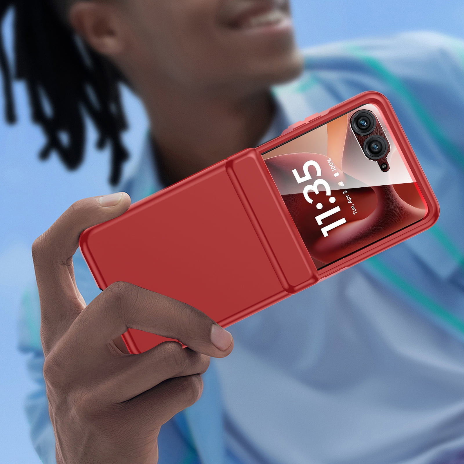 Oupeigar For Motorola Razr 60 Ultra Case With Hinge Protection,Built-in Screen Protector,Slim Full-Body Rugged Anti-Scratch Shockproof Protection Phone Case-Red