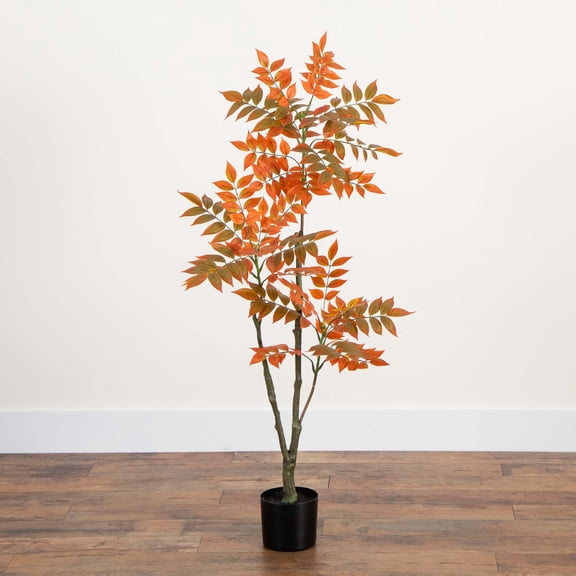Nearly Natural Sumac Artificial Potted Tree - 4' - Orange and Green