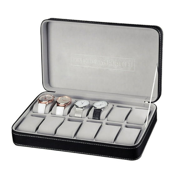 12 Slots Watch Box Watch Organizer Collector Jewelry Display Storage Case Black 13 X 7.87 X 2.95inch
