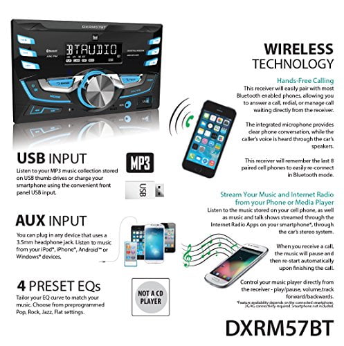 Récepteur stéréo de voiture haute résolution double DIN pour écran LCD haute résolution DXRM57BT Multimédia détachable multimédia avec USB intégré, carte SD, lecteur MP3 et WMA