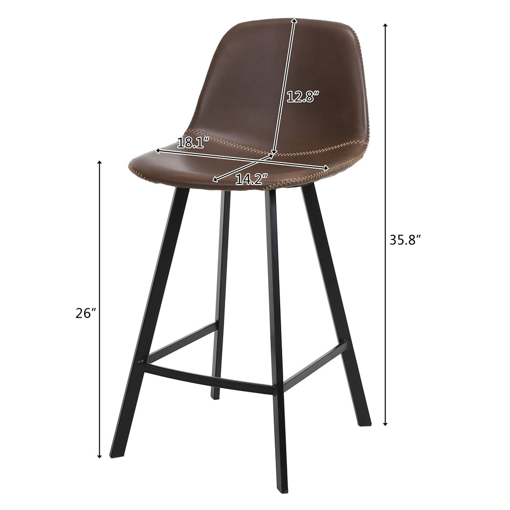 Kepooman 2 Pieces 35.8"H Wrought Iron Bar Stool,Industrial PU Leather Armless Counter Chairs - Dark Brown