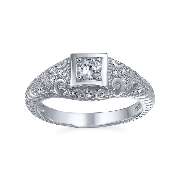 Bling Jewelry Womens Art Deco Style Bezel Milgrain Solitaire CZ Engagement Ring Sterling Silver
