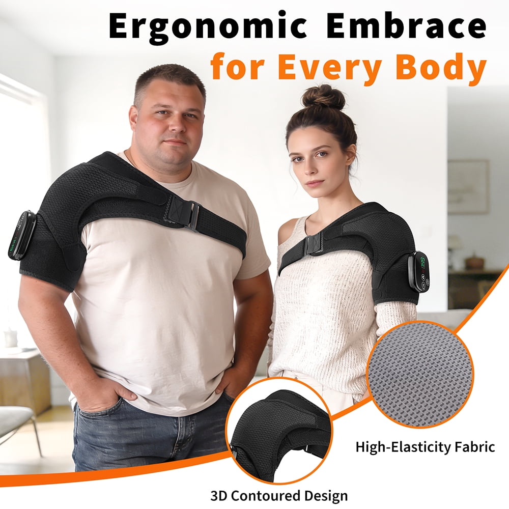 Cordless Red Light Therapy for Shoulder with Heat Massage, Portable Heated Shoulder Brace Wrap with 5000mAh Cord-Free Controller, Improve Joint Muscle