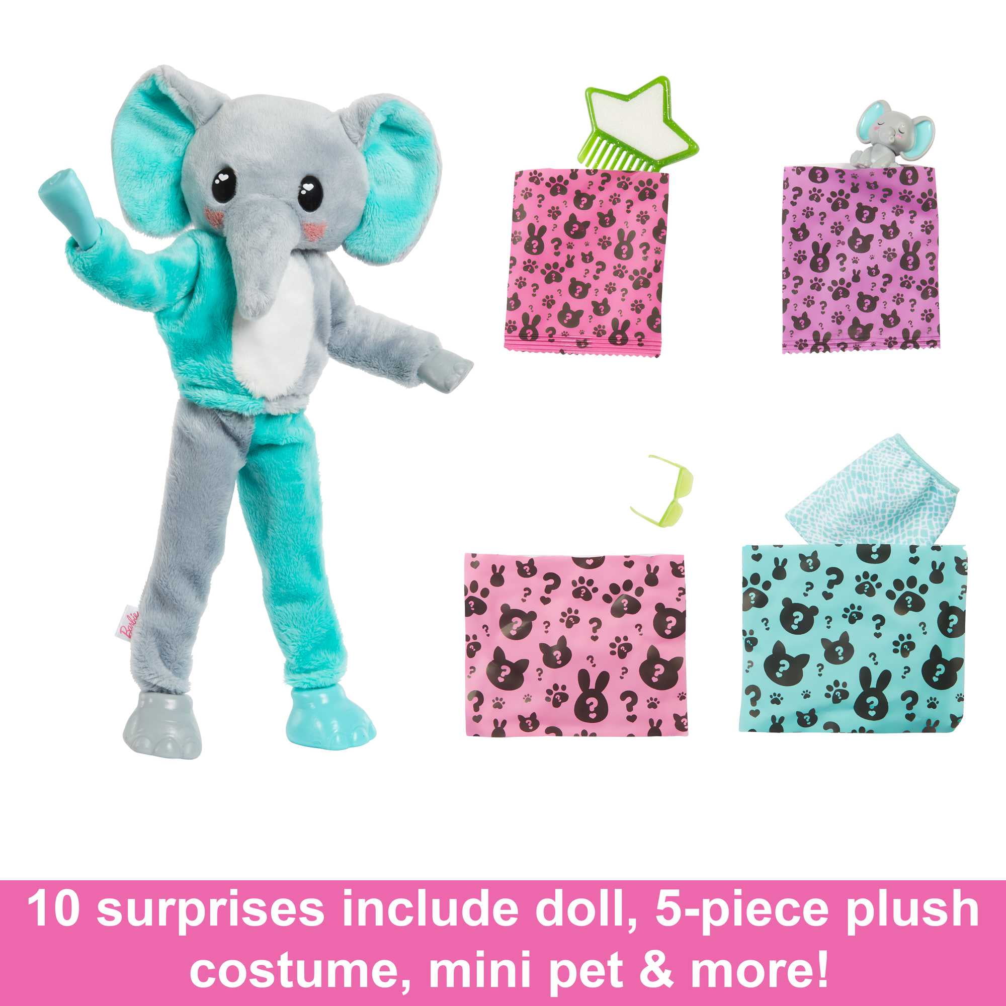 Barbie Cutie Reveal Jungle Series Fashion Doll with Elephant Plush Costume, Mini Pet & Accessories