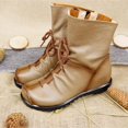 thumbnail image 5 of botas de mujer de cuero suave, zapatos cortos Retro de cuero suave para niñas, botas planas antideslizantes de tubo corto, botas de algodón de suela blanda, 5 of 5