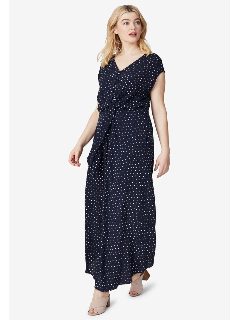 maxi dress size 18 ellos Women's Plus Size Tie-Front Maxi Dress - 18, Pink Frost Floral