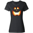 thumbnail image 3 of Inktastic Toothy Grin Pumpkin Face in Orange Glow Women's T-Shirt, 3 of 5