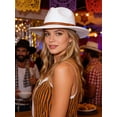 thumbnail image 2 of Gustave Wide Brim Fedora Panama Hat for Women Men Western Rancher Suede Hat with Belt Buckle - White, 2 of 7