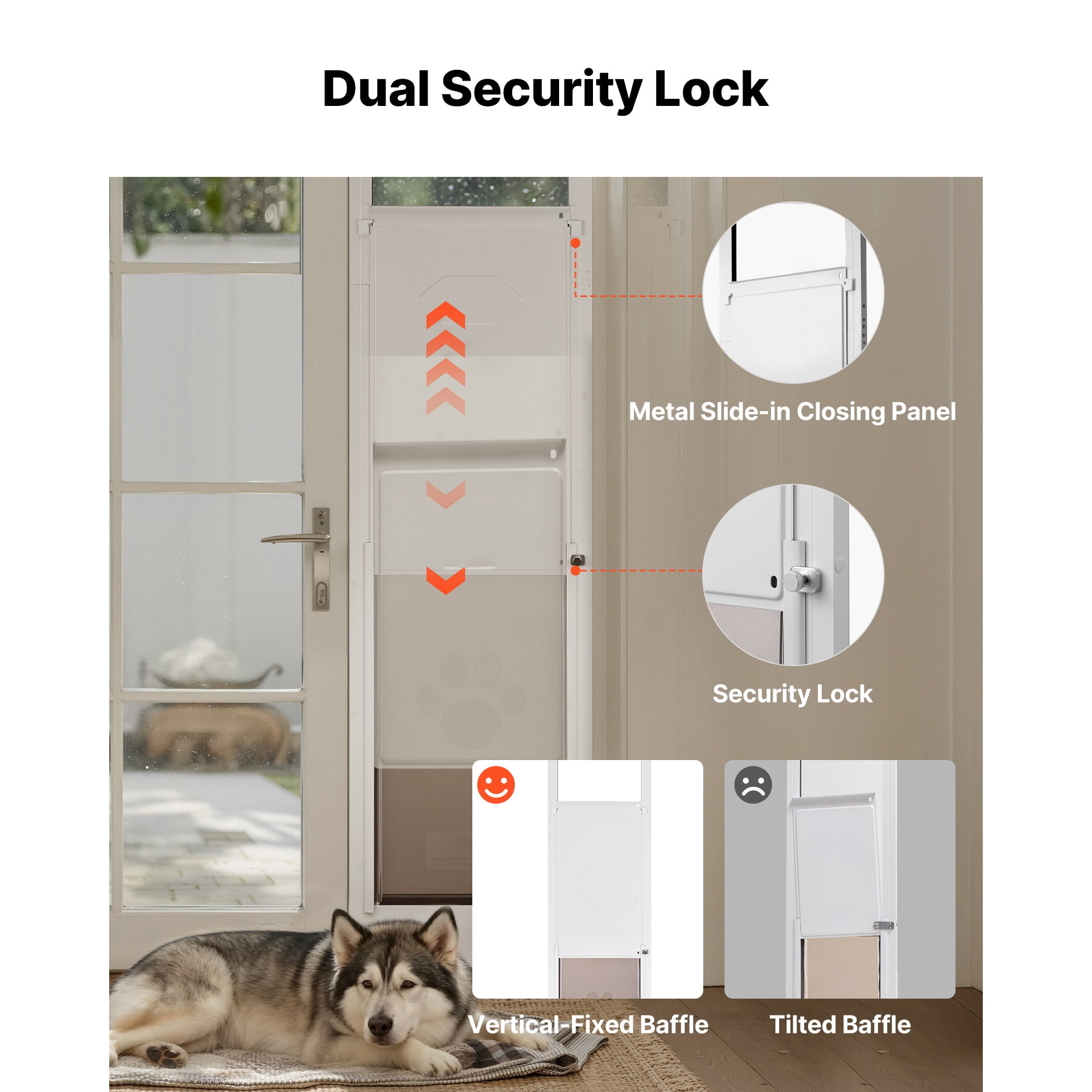 KFFKFF Adjustable Dog Door for Sliding Glass Doors, 91-96 in Height, Durable Aluminum Frame with Metal Hinges, Secure Lock, 13 5/8 x 23 5/8 in Flap, Ideal for Rental Homes