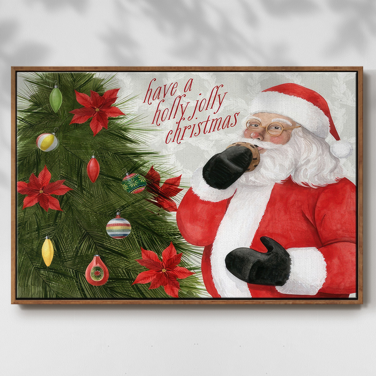 Arose Such a Clatter Collection A - Framed Gallery Wrapped Holiday Canvas - 17 x 25 - Rosewood Frame