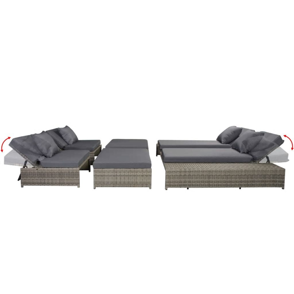 Kepooman 6 Pcs Patio Adjustable Double Sun Lounger Set with 2 Footstools, Grey Kepooman 6 Pcs Patio Adjustable Double Sun Lounger Set with 2 Footstools, Grey